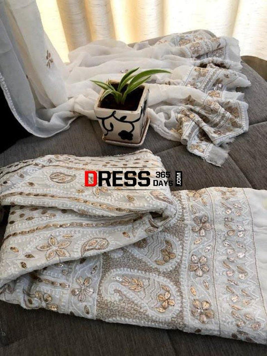 Ivory Gota Patti Chikankari Anarkali Suit