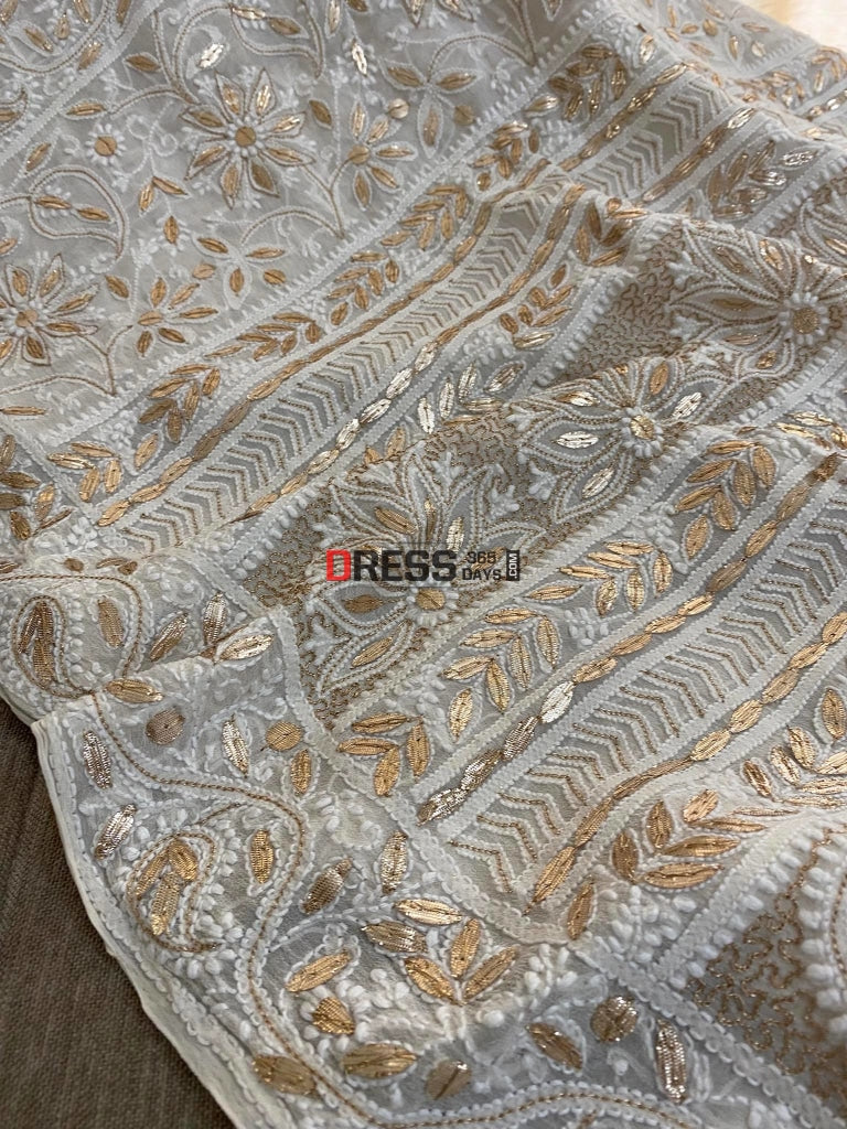 Ivory Gota Patti Chikankari Saree