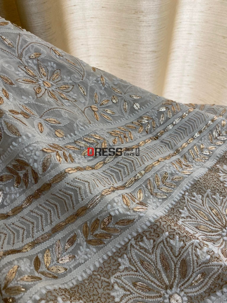 Ivory Gota Patti Chikankari Saree