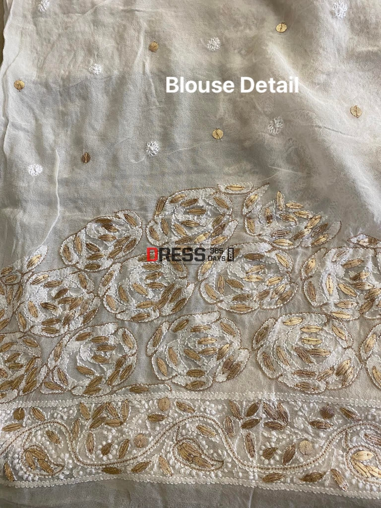 Ivory Gota Patti Chikankari Saree