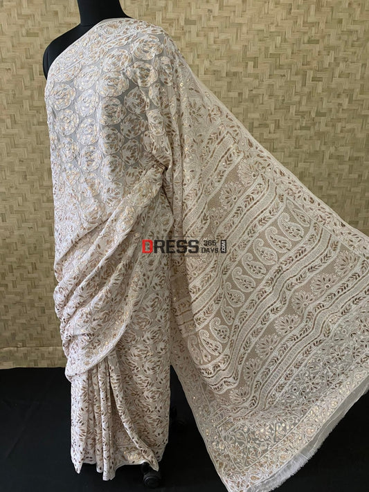 Ivory Gota Patti Chikankari Saree