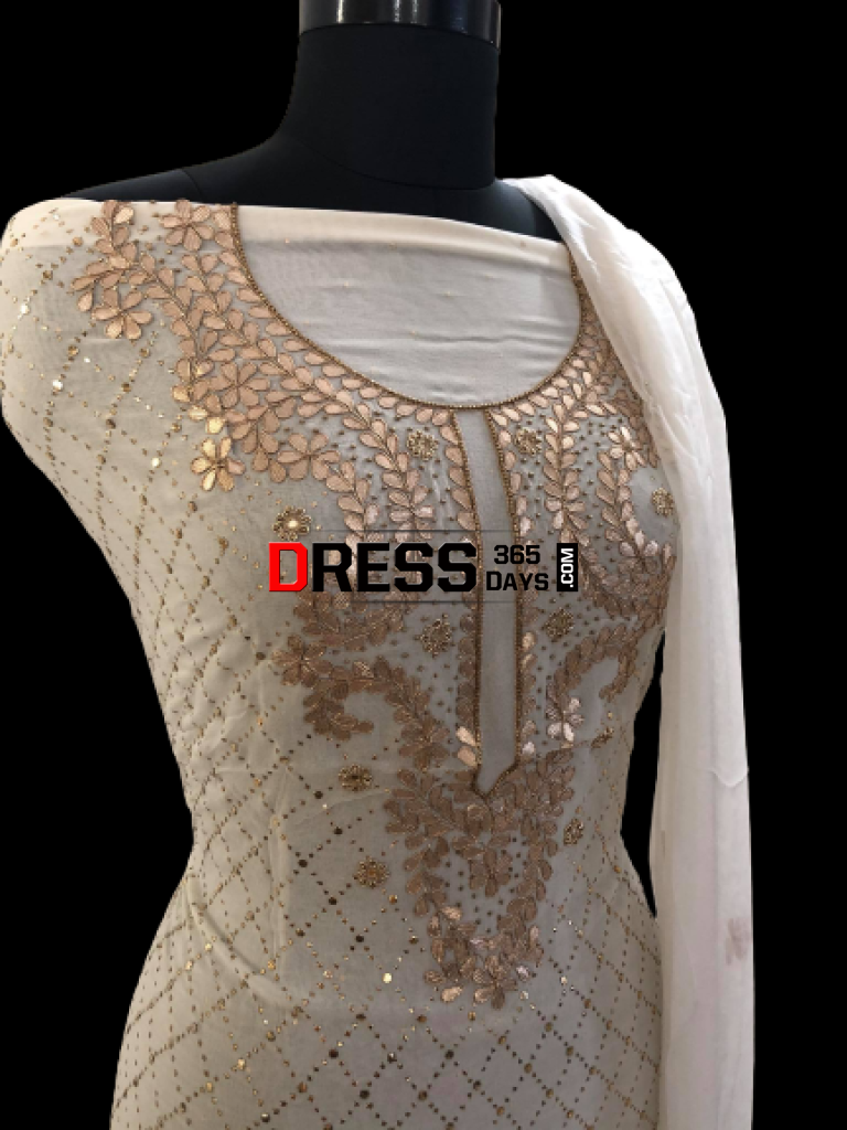 Ivory Gota Patti & Kamdani Suit Suits