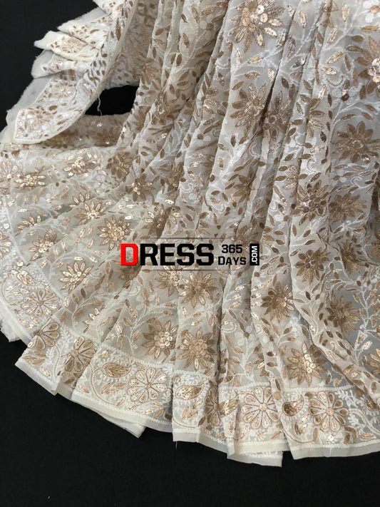 Ivory Gota Patti Lucknow Chikankari Saree