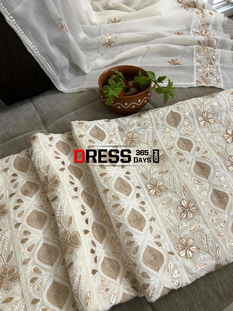 Ivory Gota Patti Lucknowi Chikankari Suit Suits
