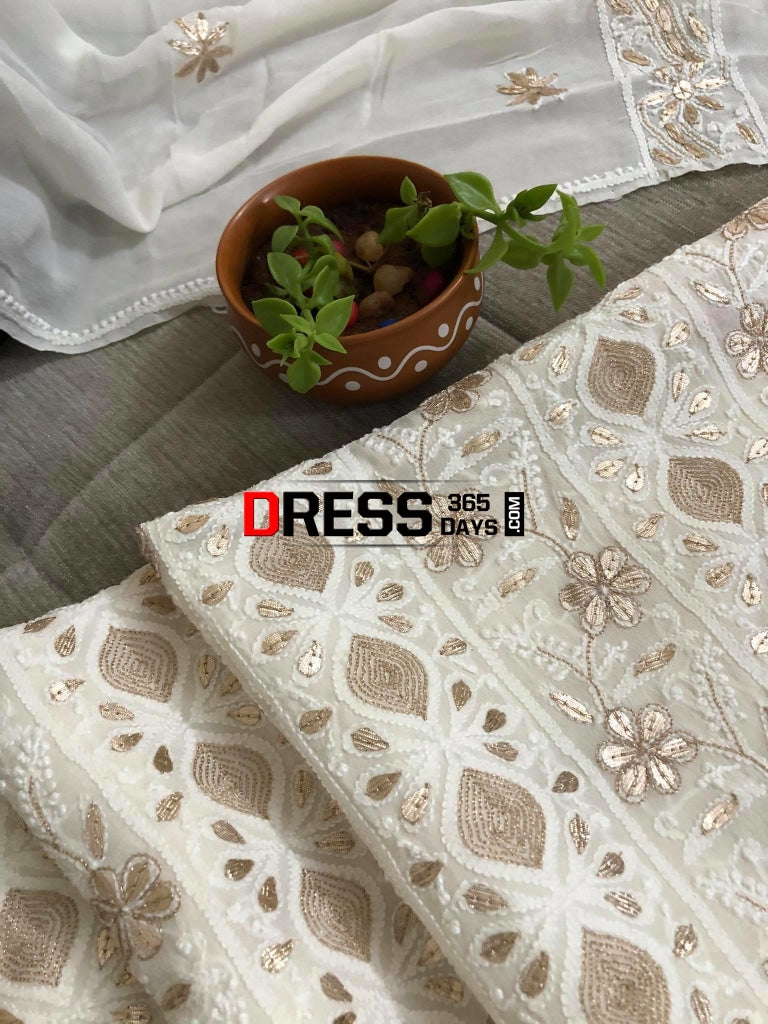Ivory Gota Patti Lucknowi Chikankari Suit Suits