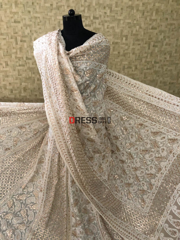 Ivory Gota Patti Lucknowi Lehenga Set Chikankari