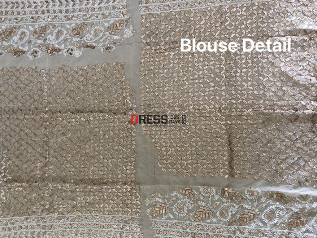 Ivory Gota Patti Lucknowi Lehenga Set Chikankari