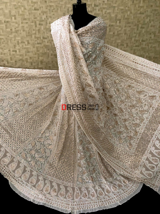 Ivory Gota Patti Lucknowi Lehenga Set Chikankari