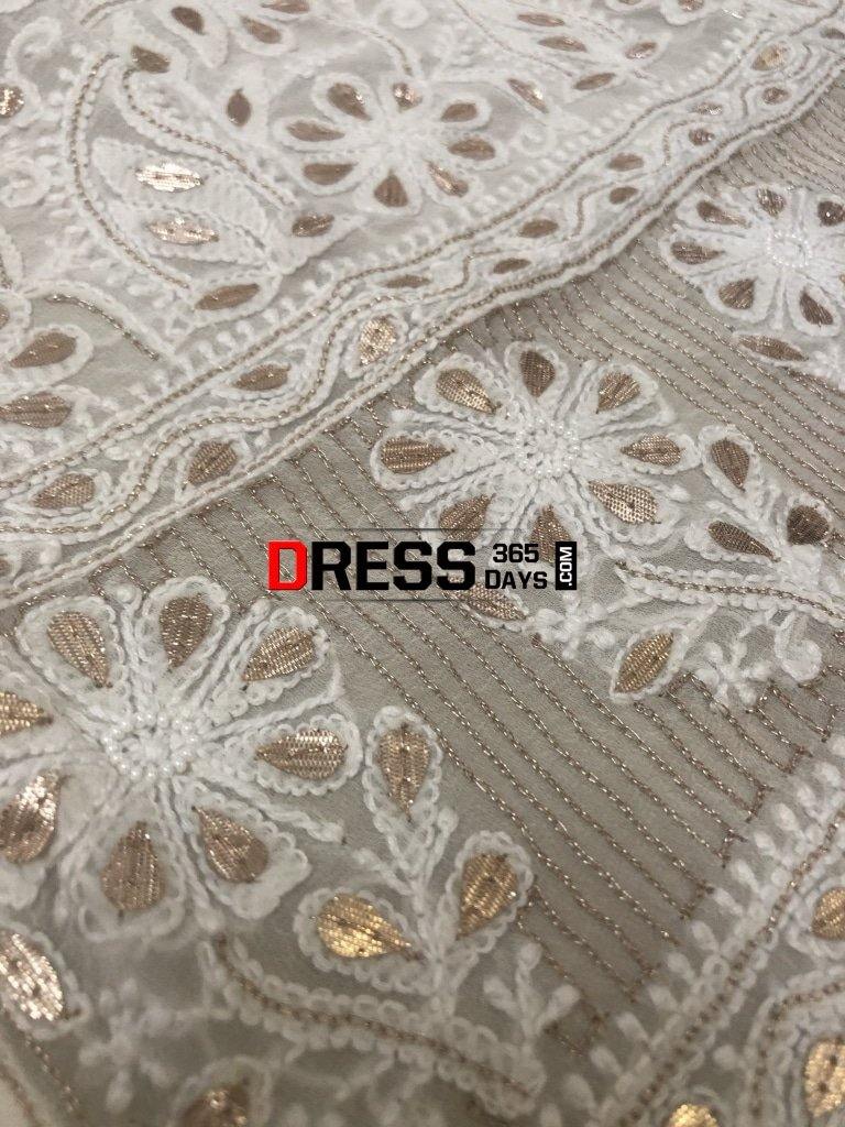 Ivory Gota Patti & Pearls Chikankari Lehenga Skirt (Only Skirt)