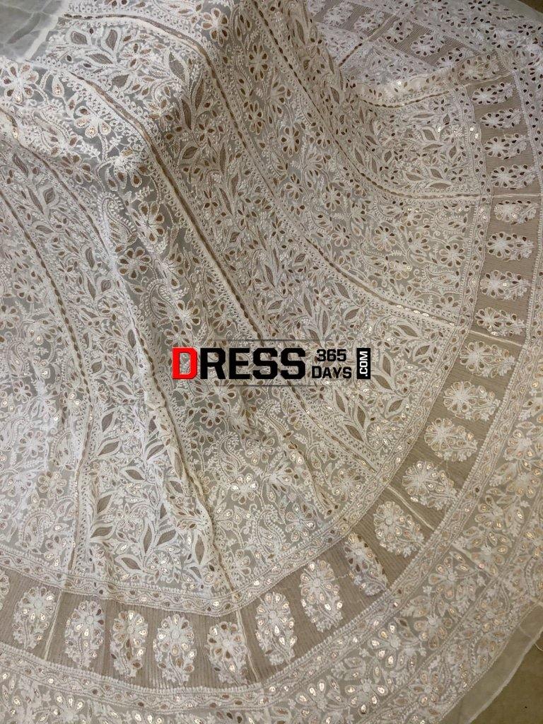 Ivory Gota Patti & Pearls Chikankari Lehenga Skirt (Only Skirt)