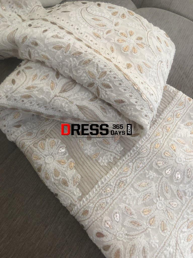 Ivory Gota Patti & Pearls Chikankari Lehenga Skirt (Only Skirt)