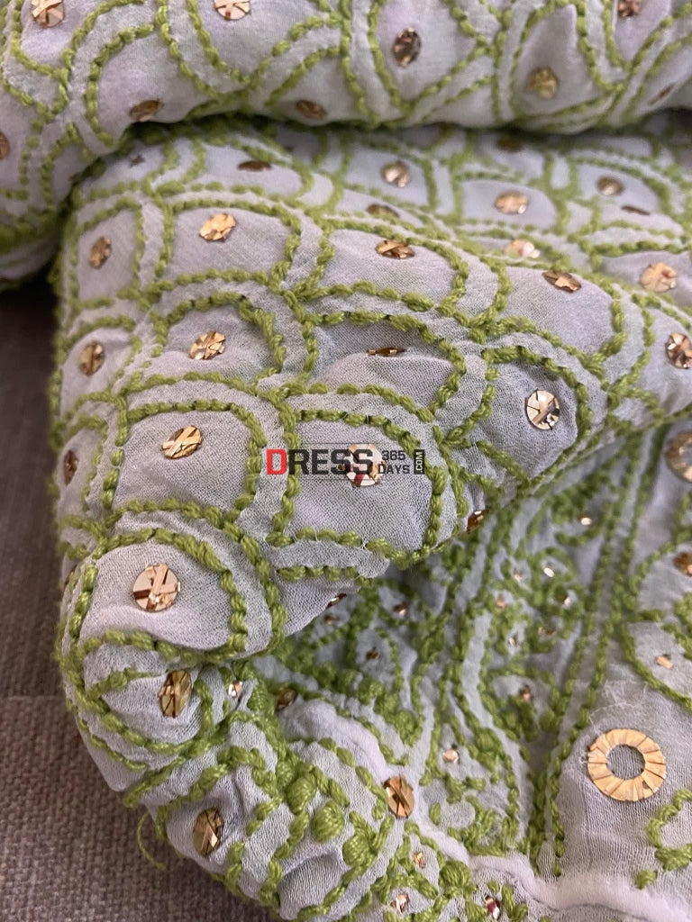 Ivory & Green Mukaish Chikankari Anarkali Suit