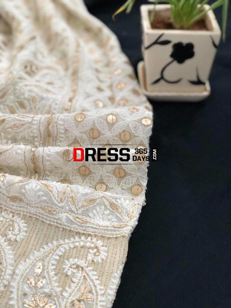 Ivory Hand Crafted Gota Patti Chikankari Lehenga Skirt (Lehenga Only))