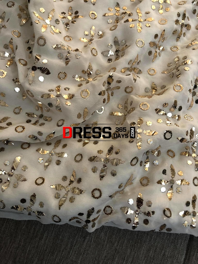 Ivory Hand Embroidered Mukaish Work Suit Chikankari Suits