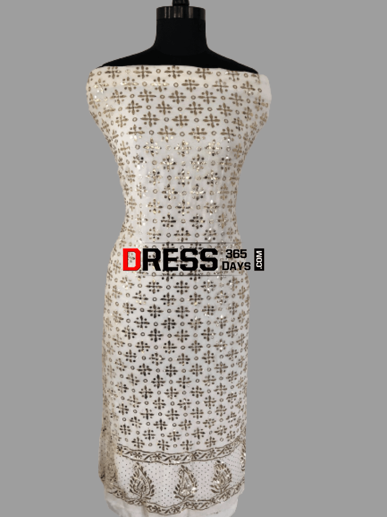 Ivory Hand Embroidered Mukaish Work Suit Chikankari Suits