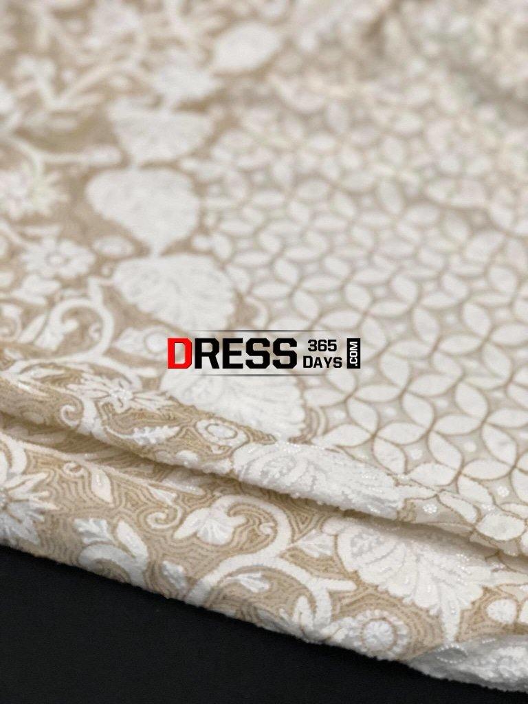 Ivory Hand Embroidered Chikankari Saree- Pearls And Zari Work Saree