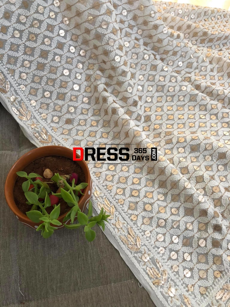 Ivory Hand Embroidered Gota Patti Chikankari Dupatta