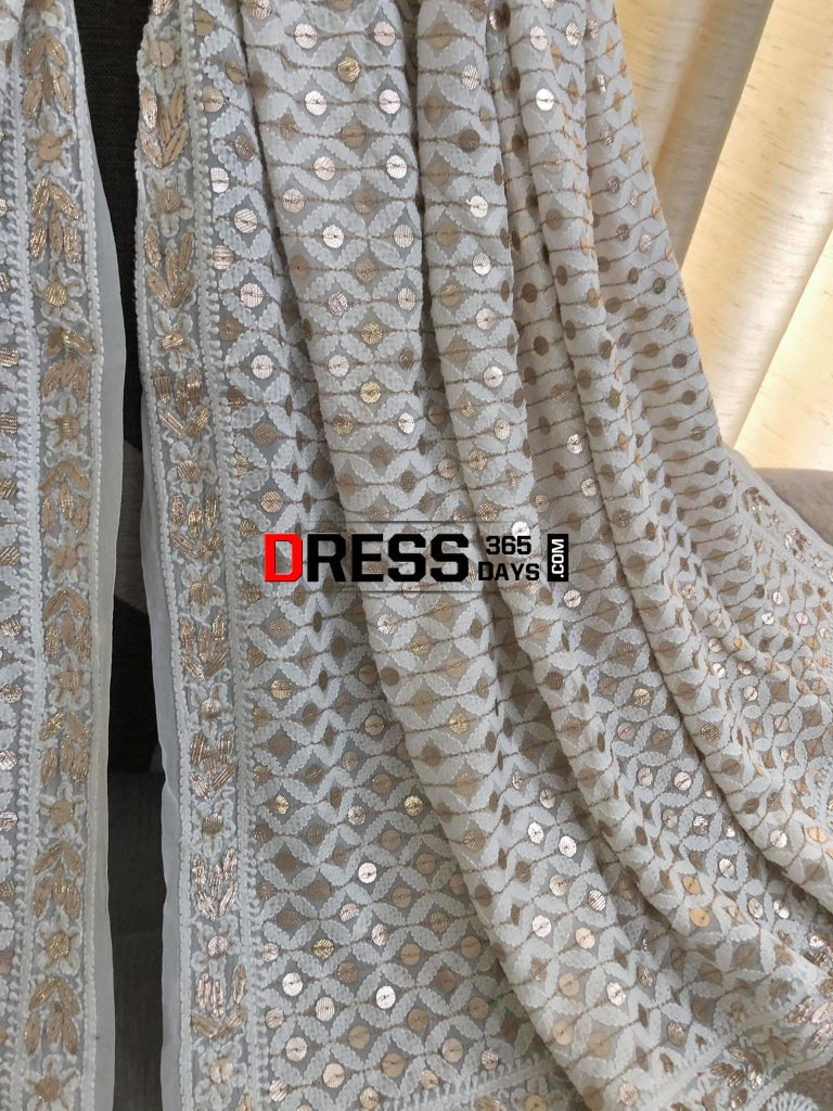 Ivory Hand Embroidered Gota Patti Chikankari Dupatta