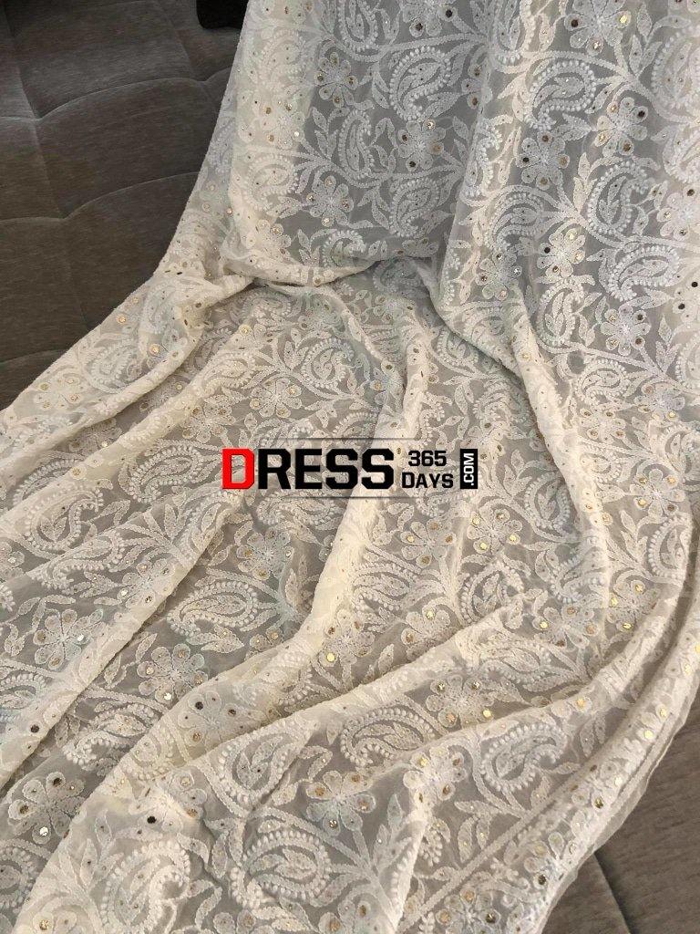 Ivory Hand Embroidered Kamdani Chikankari Dupatta