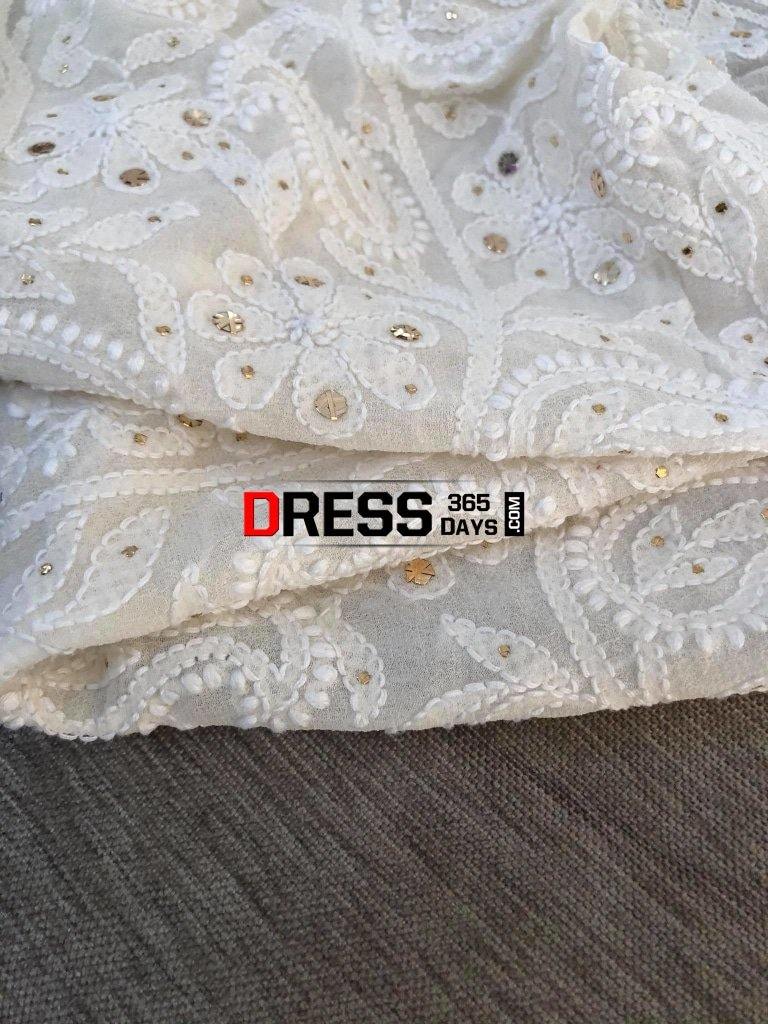 Ivory Hand Embroidered Kamdani Chikankari Dupatta