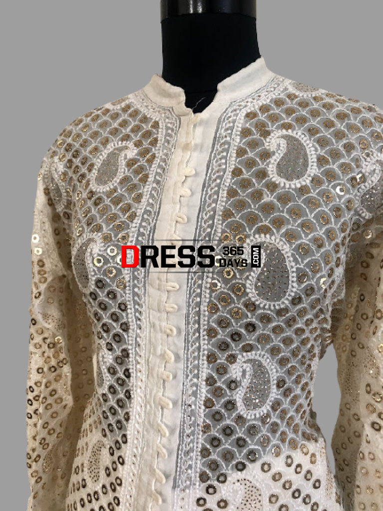 Ivory Hand Embroidered Kamdani Chikankari Sharara Set Suits