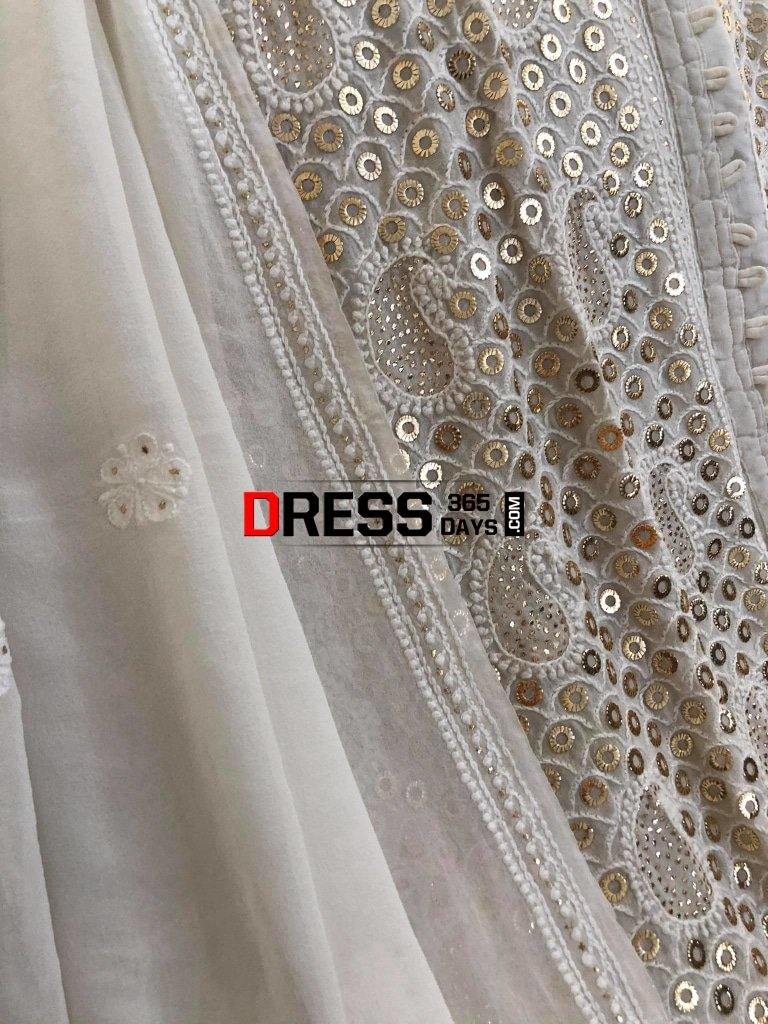 Ivory Hand Embroidered Kamdani Chikankari Sharara Set Suits
