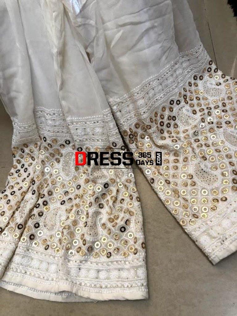 Ivory Hand Embroidered Kamdani Chikankari Sharara Set Suits