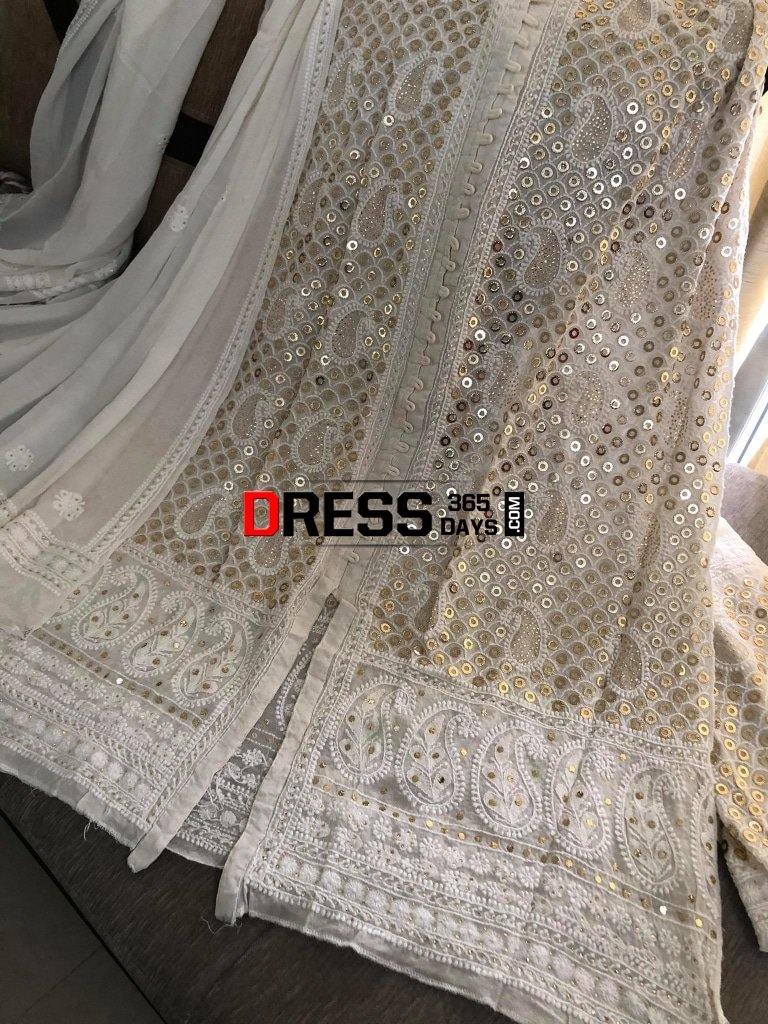 Ivory Hand Embroidered Kamdani Chikankari Sharara Set Suits