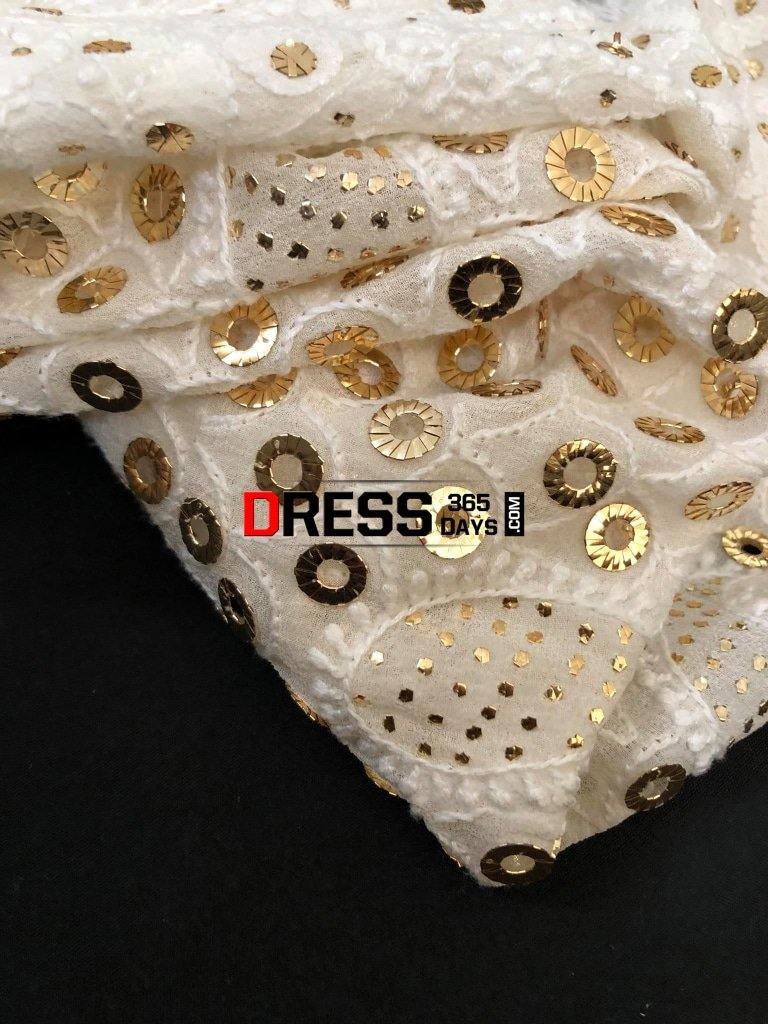 Ivory Hand Embroidered Ring Mukaish Chikankari Dupatta