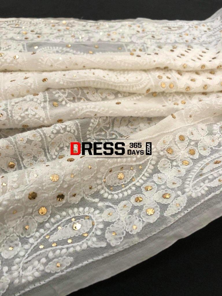 Ivory Hand Embroidered Ring Mukaish Chikankari Dupatta