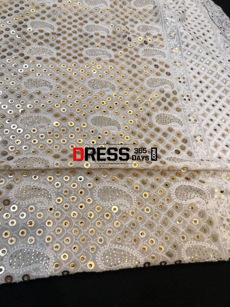 Ivory Hand Embroidered Ring Mukaish Chikankari Dupatta