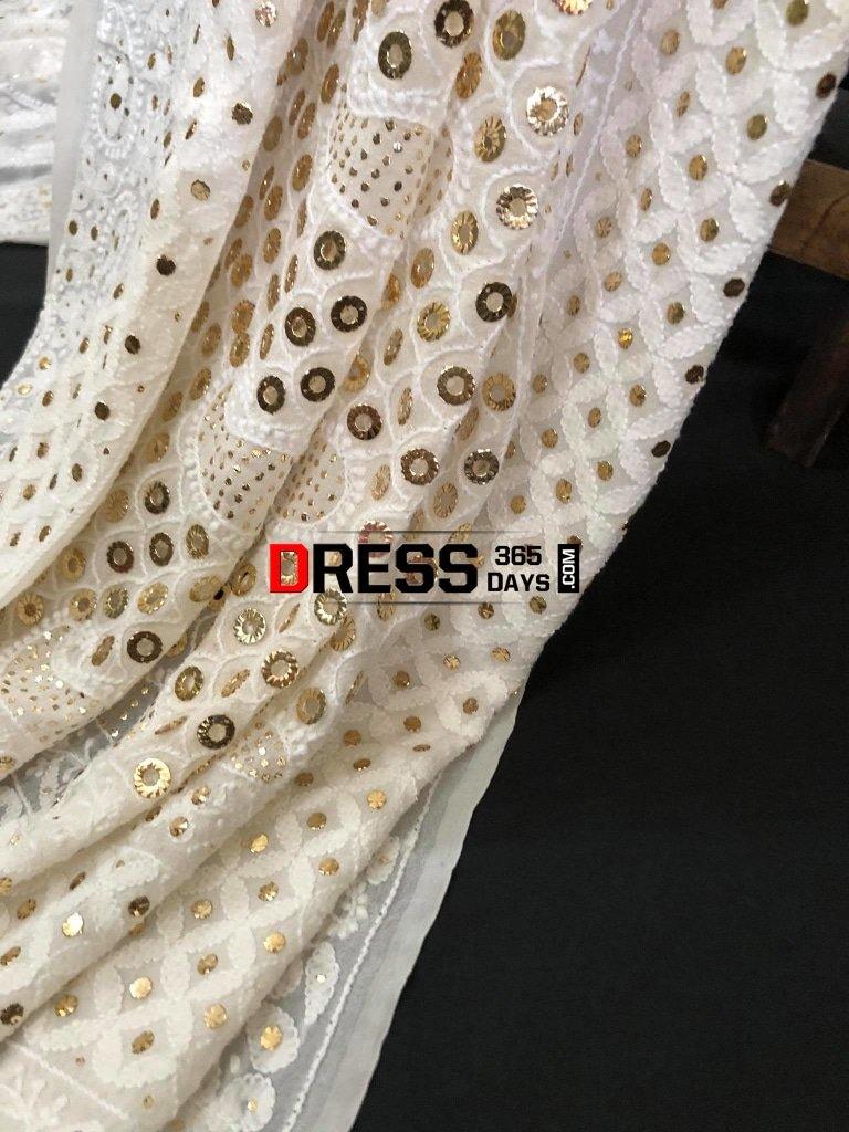 Ivory Hand Embroidered Ring Mukaish Chikankari Dupatta