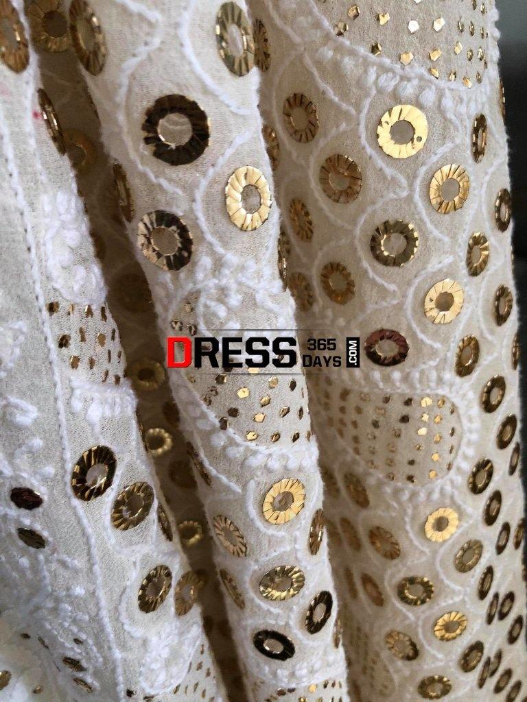 Ivory Hand Embroidered Ring Mukaish Chikankari Dupatta