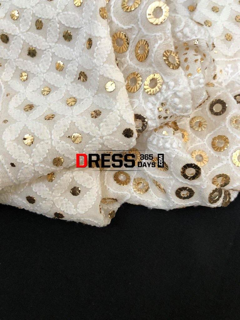 Ivory Hand Embroidered Ring Mukaish Chikankari Dupatta