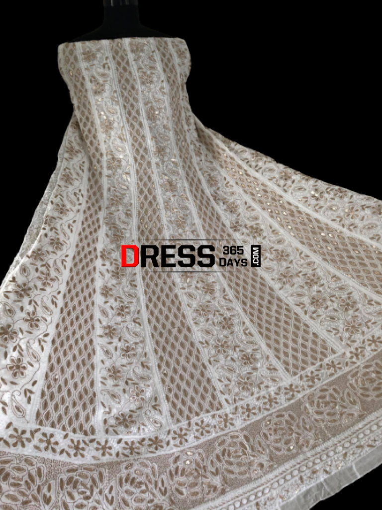Ivory Hand Embroidered Zari Gota Patti Chikankari Anarkali Suit