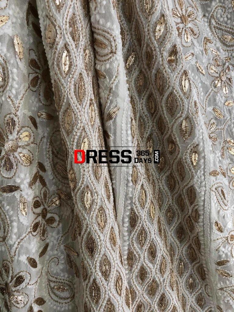 Ivory Hand Embroidered Zari Gota Patti Chikankari Anarkali Suit