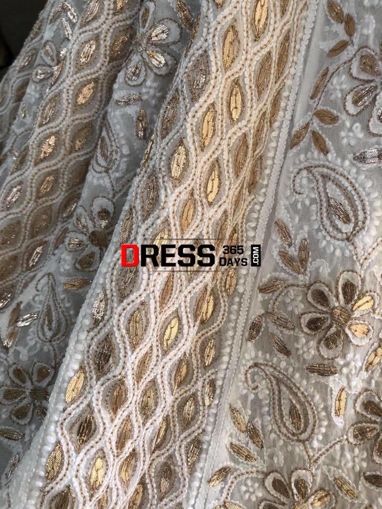 Ivory Hand Embroidered Zari Gota Patti Chikankari Anarkali Suit