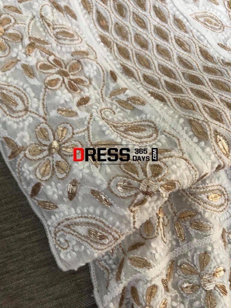 Ivory Hand Embroidered Zari Gota Patti Chikankari Anarkali Suit