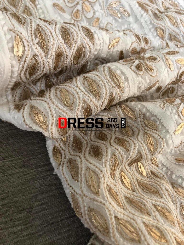 Ivory Hand Embroidered Zari Gota Patti Chikankari Anarkali Suit