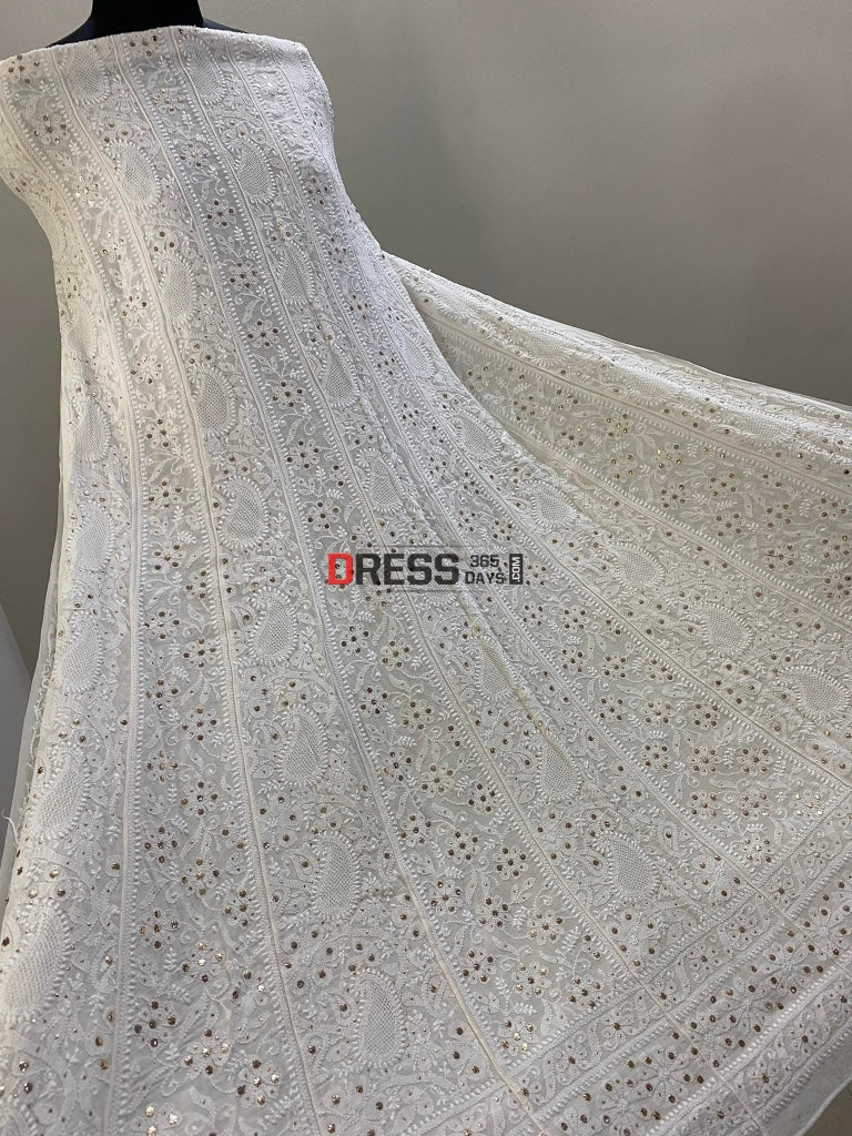 Ivory Hand Jaali Chikankari & Kamdani Anarkali Suit