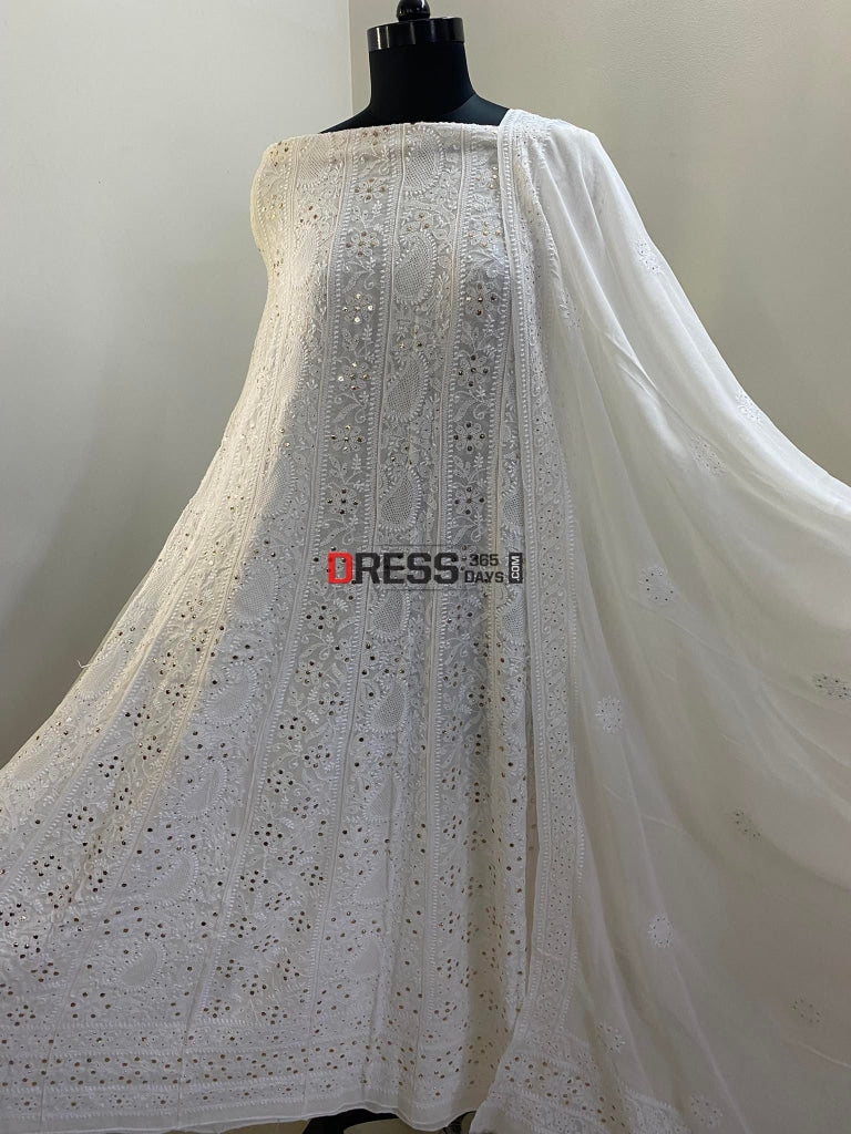 Ivory Hand Jaali Chikankari & Kamdani Anarkali Suit