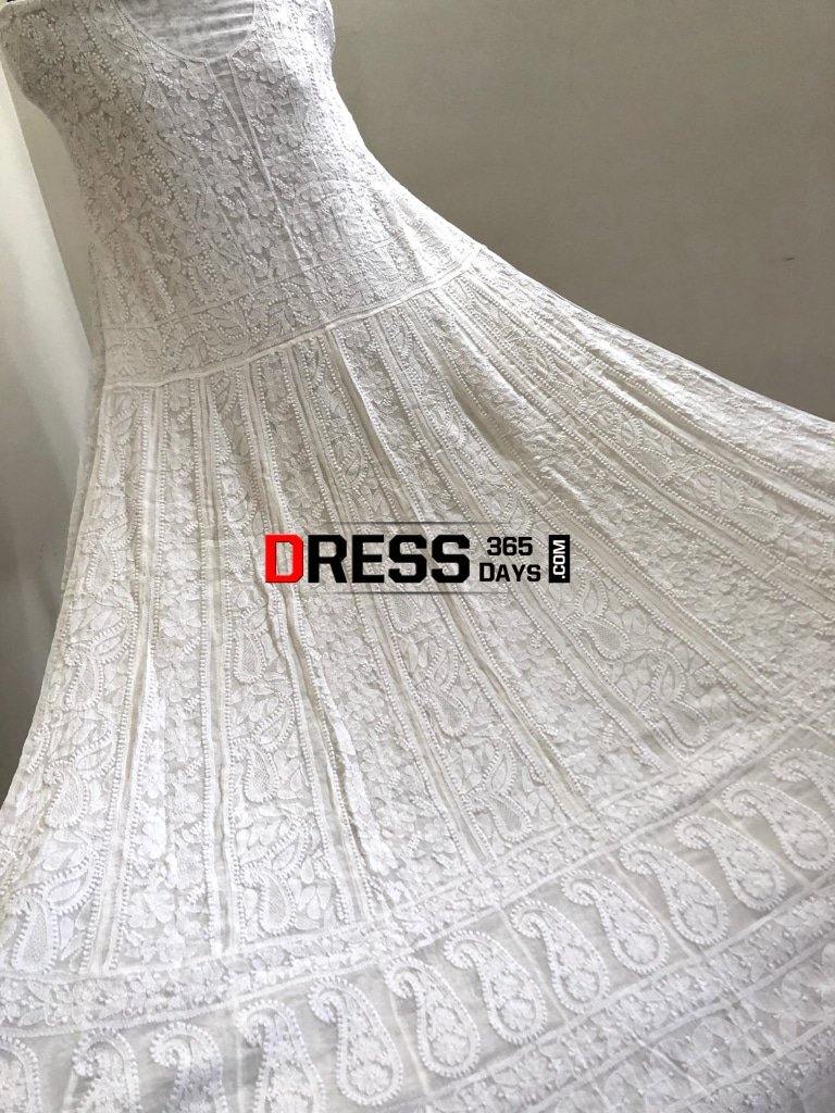 Ivory Jaali Work Chikankari Anarkali With Embroidered Dupatta