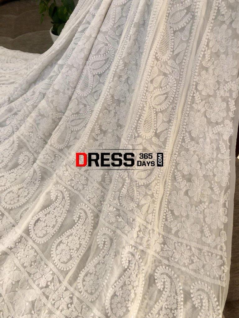 Ivory Jaali Work Chikankari Anarkali With Embroidered Dupatta