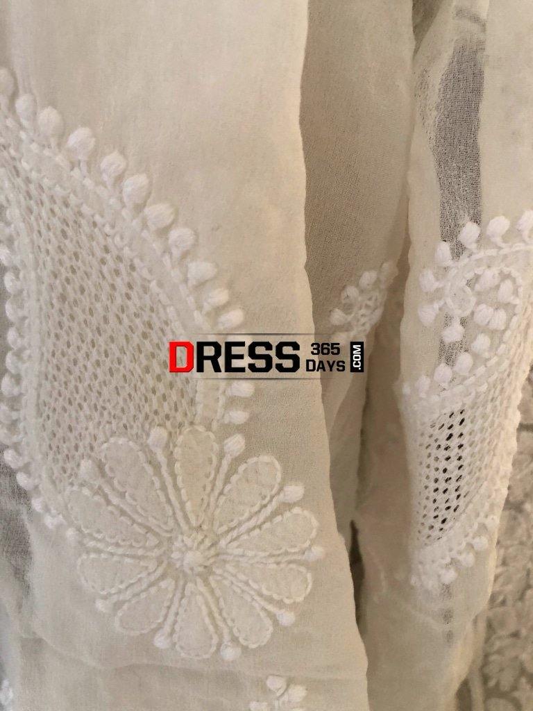 Ivory Jaali Work Chikankari Anarkali With Embroidered Dupatta