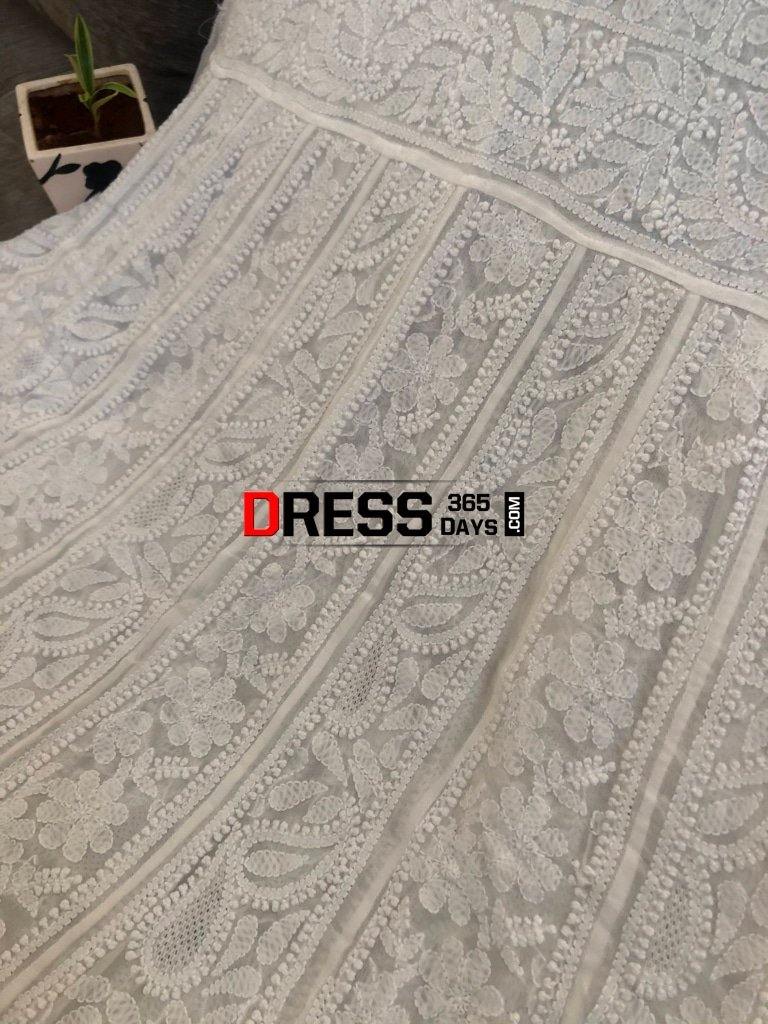 Ivory Jaali Work Chikankari Anarkali With Embroidered Dupatta