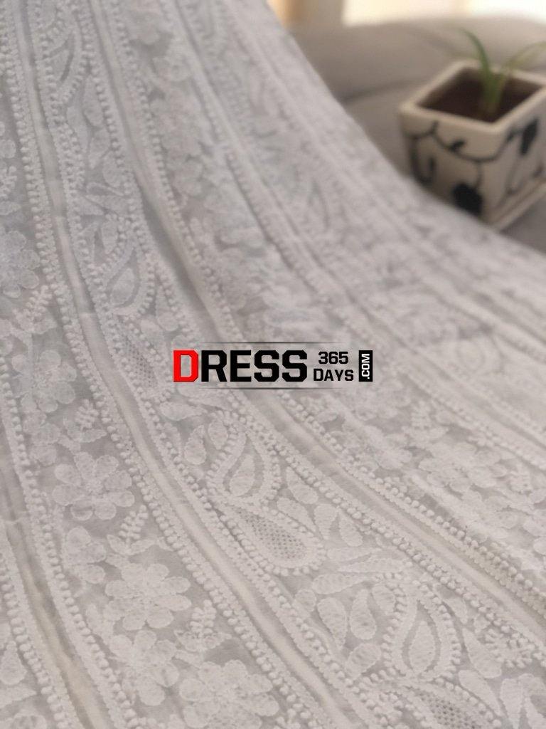 Ivory Jaali Work Chikankari Anarkali With Embroidered Dupatta