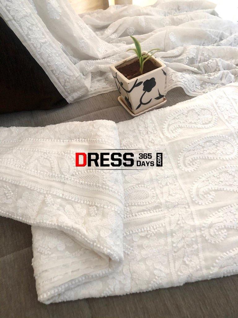 Ivory Jaali Work Chikankari Anarkali With Embroidered Dupatta