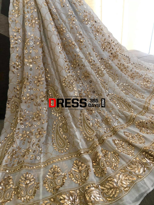 Ivory Kamdani Anarkali With Pearl Work