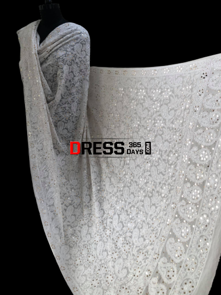 Ivory Kamdani And Chikankari Dupatta
