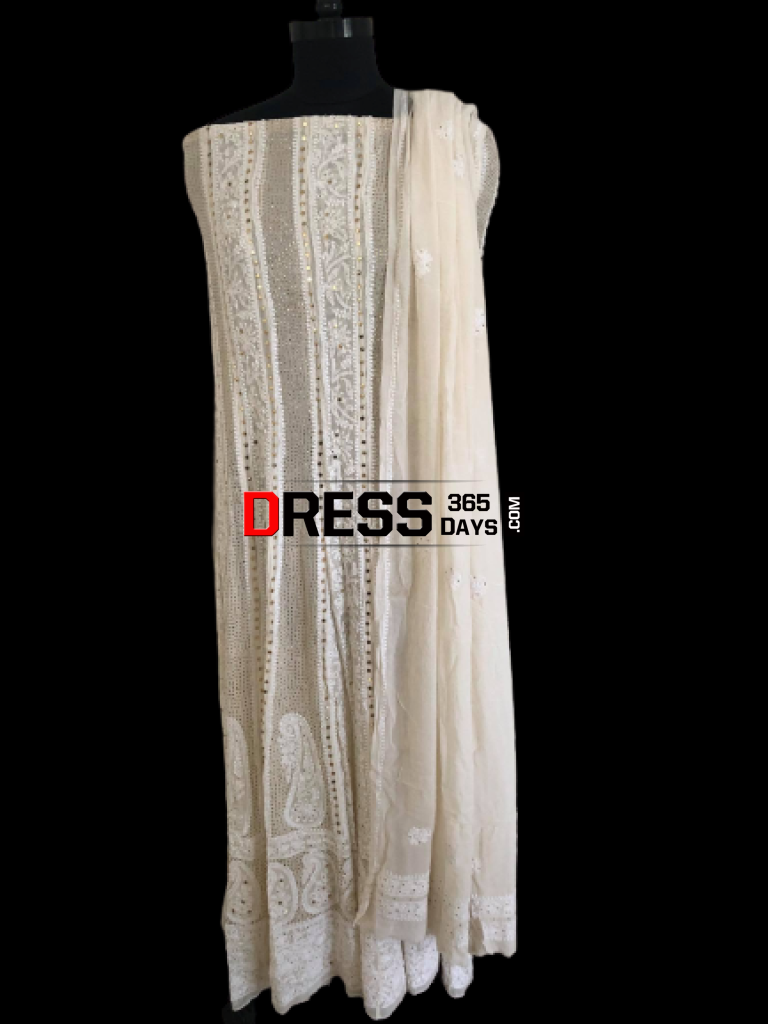 Ivory Kamdani Chikankari Anarkali Suit